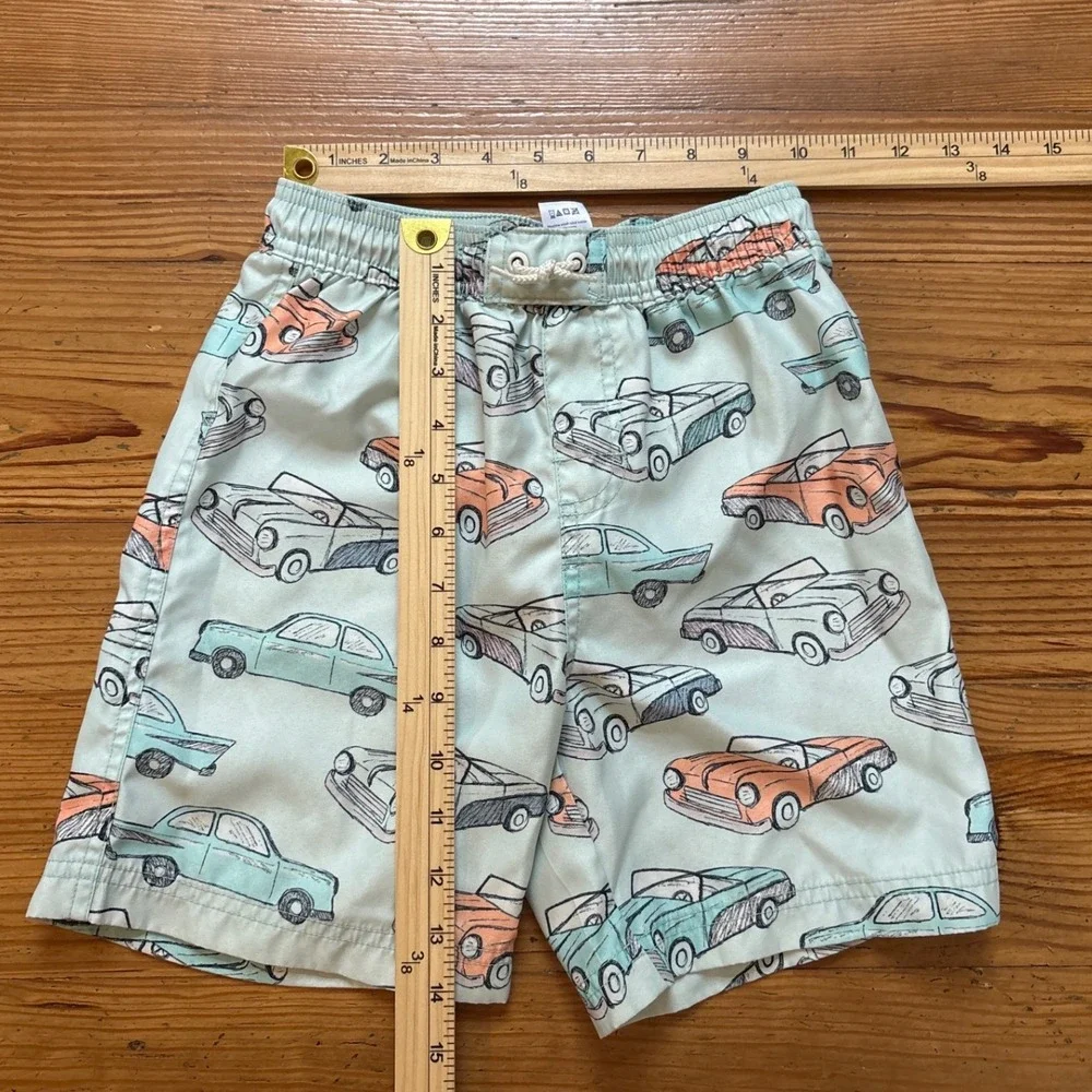 Tea Collection Swim‎ Trunks Kids Mint Green Excellent Vintage Car Print SIZE 8